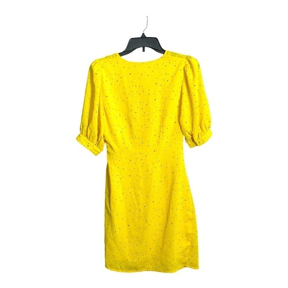 Lush Yellow Polka Dot Wrap Dress Size Small | Ruched Side Button Mini - Picture 3 of 10
